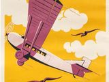 an old poster of a plane flying through the air
