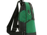 green and black backpack with black straps on white background