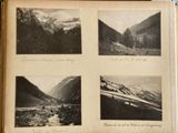 several black and white photos of mountains and a river in a book