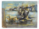peinture d'un bateau sur l'eau sur fond de ciel