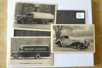 Un lot de 3 cartes postales anciennes de véhicules anciens (…
