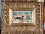 une photo d'un tableau représentant deux personnes sur la plage