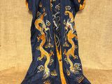 une image représentant une robe de dragon bleue et jaune sur un fond beige clair