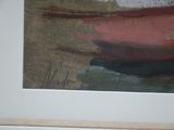 a picture of a picture of a red boat in the water