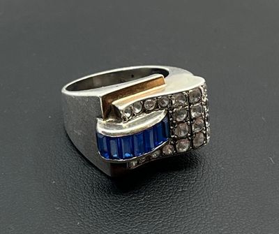 Bague tank en argent massif sertie de pierres à l'imitation …