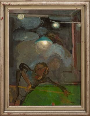 Gérard Tisserand (1934-2010) Joueur de billard Huile sur toi…