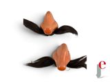 two fake wigs on top of each other on a white surface