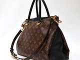 louis vuitton brown and black leather handbag with gold hardware