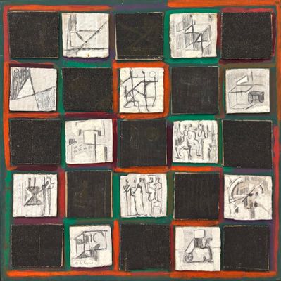 une image représentant un tableau représentant un damier orné de différents motifs