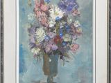 une peinture de fleurs dans un vase sur une table