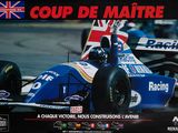 une affiche représentant une voiture de course ornée d'un drapeau britannique