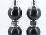 pair of black and chrome table lamps with glass globe shades