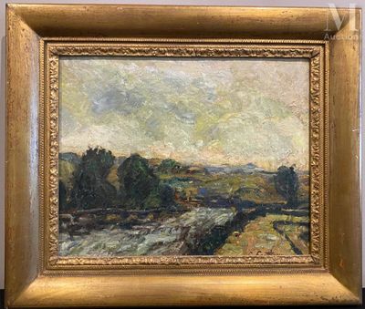 Ecole Moderne Paysage, Huile sur toile, contrecollée sur pan…