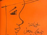 drawing of a woman in a hat with a bird on top of her head
