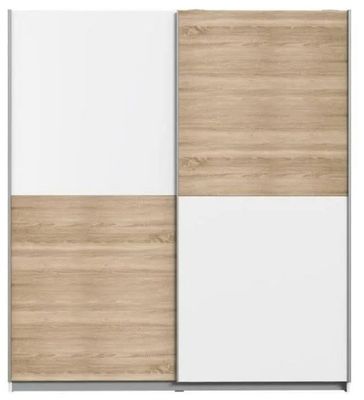 a white and wood sliding door with two panels