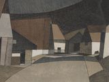 une image représentant un tableau sur lequel figurent une maison et un arbre