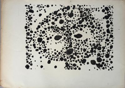 an old book with a black and white drawing on it
