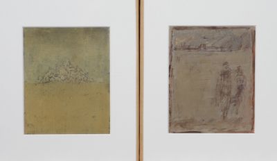 deux tableaux encadrés représentant un homme et une femme dans un champ