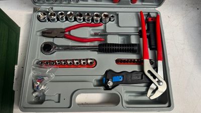 a tool kit that is sitting on a table