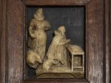 a picture of a picture of a nativity in a wooden frame