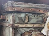 a painting of a piece of luggage on a table