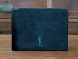 yves saint laurent black leather wallet with monogramming