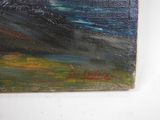 an oil painting on canvas of a landscape with mountains in the distance
