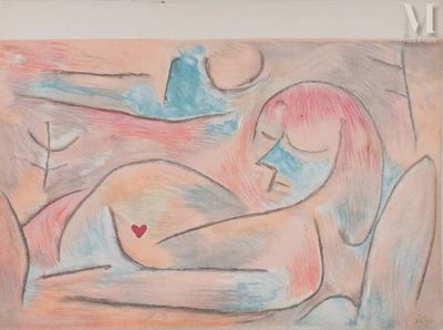 tableau représentant une femme avec un cœur sur la poitrine