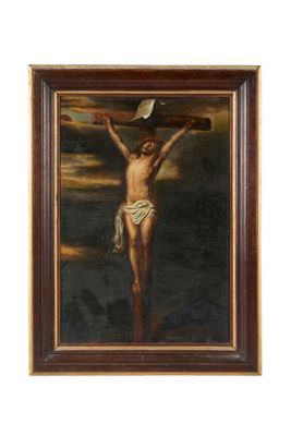 un tableau représentant Jésus sur la croix, avec une colombe posée sur son épaule
