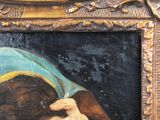an oil painting of a woman holding her head in her hands