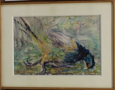 une photo d'un tableau représentant un oiseau dans les bois