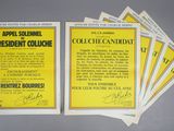several pamphlets for the president colchie are on a table
