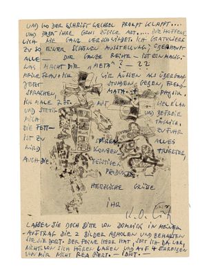 un vieux bout de papier écrit à la main sur lequel est dessiné un homme à cheval