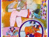 un tableau représentant une femme assise sur une chaise à côté d'un miroir