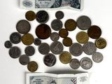 a lot of coins and a note on the table