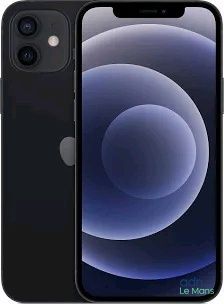 On voit un iPhone 12 noir dont l'appareil photo est tourné vers l'objectif