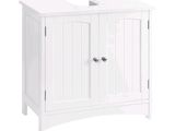 the small white cabinet has two doors and a drawer underneath it