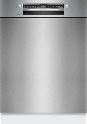 un lave-vaisselle en acier inoxydable sur fond blanc