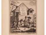 an old picture of a group of children outside of a house