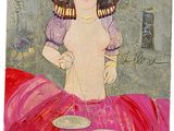 an image of a painting of a woman in a pink dress