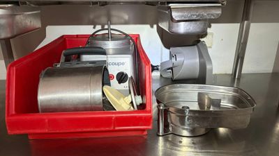 an image of a kitchen with a mixer and a bowl on the counter