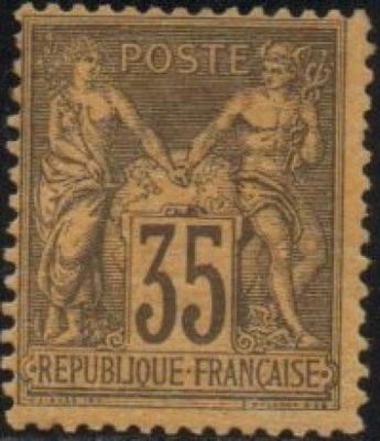 a stamp with a picture of two women on it