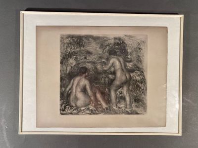 une image représentant un dessin de deux nus dans un décor boisé