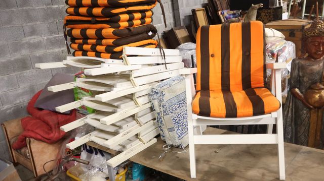 Ensemble de 6 fauteuils de jardin en plastique avec coussins vint...
