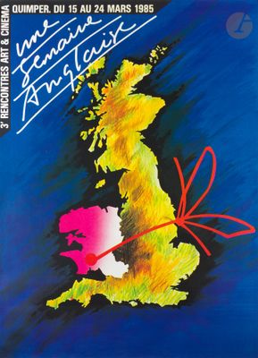 a poster of a map of the united with a red ribbon