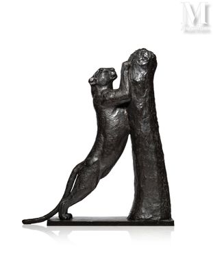 sculpture of two cats playing with each other on a white surface