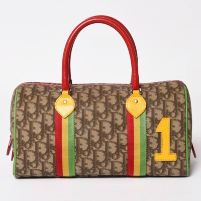 a close up of a handbag with a number on it