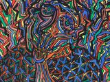 a painting of a man with many different colored lines on it