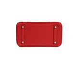 a red leather wallet with a metal clasp on the front