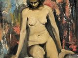 une peinture à l'huile représentant une femme nue assise sur un lit